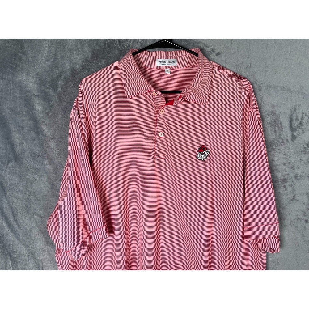 Peter Millar Georgia Bulldogs UGA Men's Polo Shirt Red Striped Size XL
